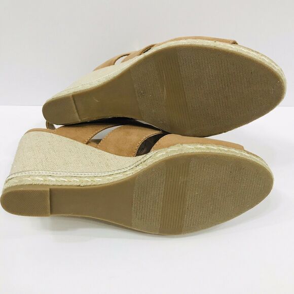 APT 9 SZ 10 Medium Wedges Shoes Open-Toe Desert Tan Buckle Closure Womens New - Picture 2 of 9